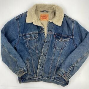 Vintage Levi's Denim Trucker Jean Jacket Sherpa workwear worn in ranch cowboy